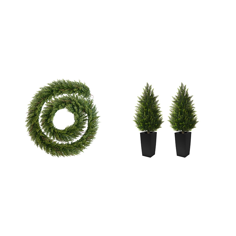 4/5FT 2Pack Artificial Cedar Tree(Black Pot/White Pot)