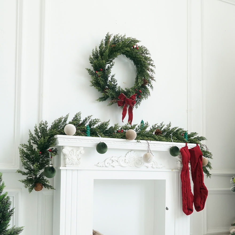 The Holiday 24in Artificial Dead Branch Wreath(Cypres Foliage)